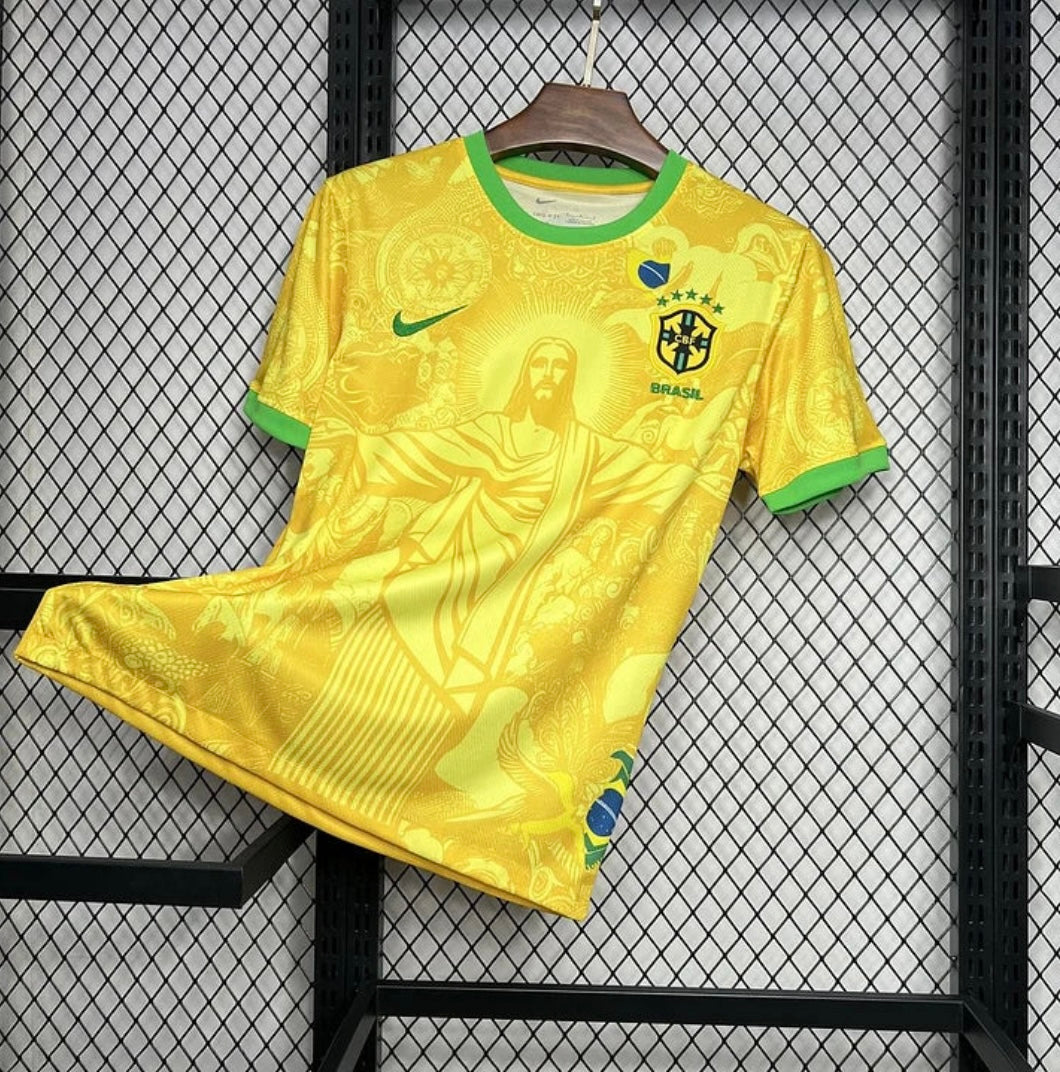 Toile Peinte Unique - Logo Du Maillot Du Brésil - Décoration Murale Football